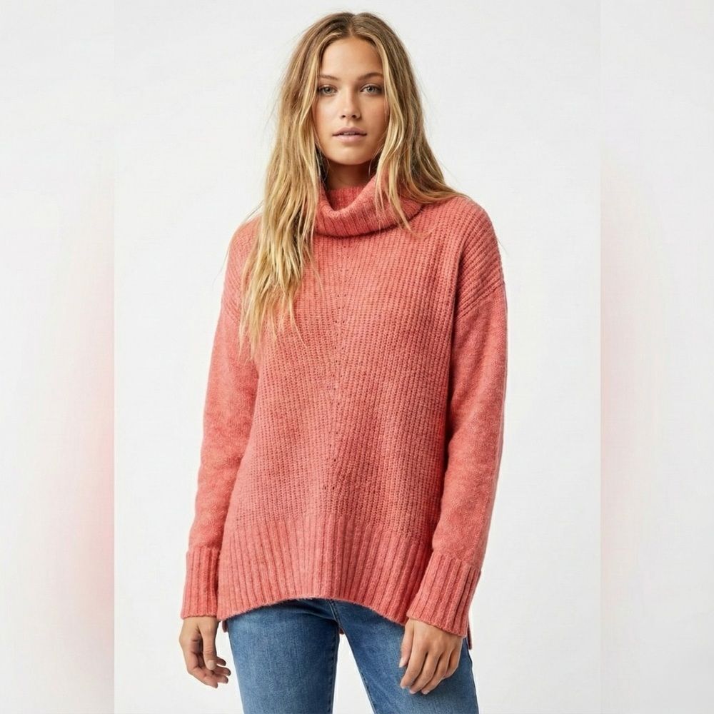 SOLD MOTH Fireside Wool Blend Cowl Neck Knit Sweater Small Pink Coral